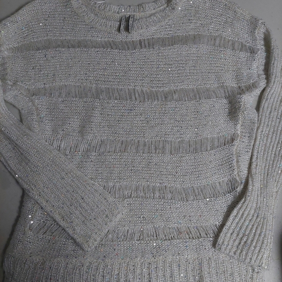 Guess Cream Knit Top Sequin Long Sleeve Ribbed Scoop Neck Size XS Delicate Look - Picture 6 of 10